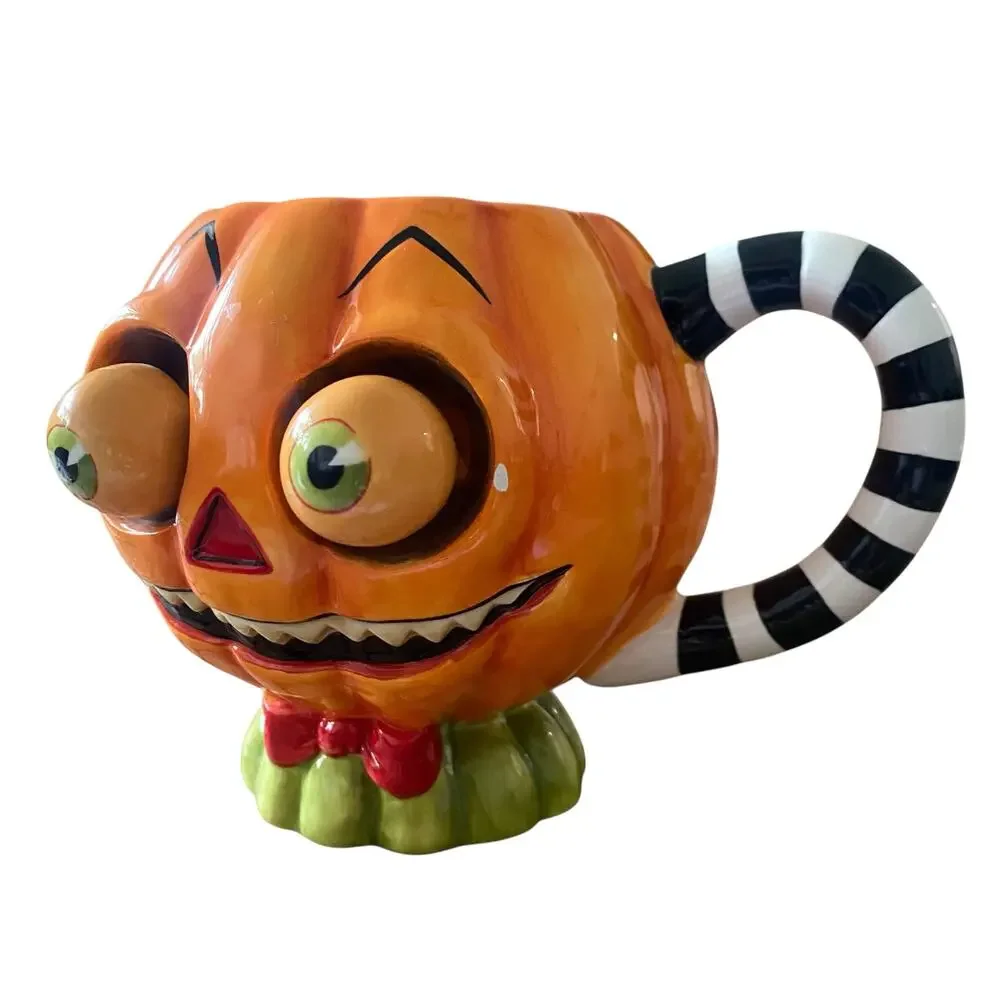 RARE Department 56 Halloween Pumpkin Coffee Tea Mug w/ Googley Eyes - Retired